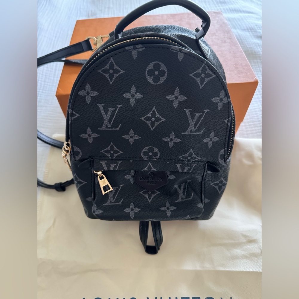 Lulu Palm Spring monogram mini backpack. New. Designer inspired. Black & Grey.